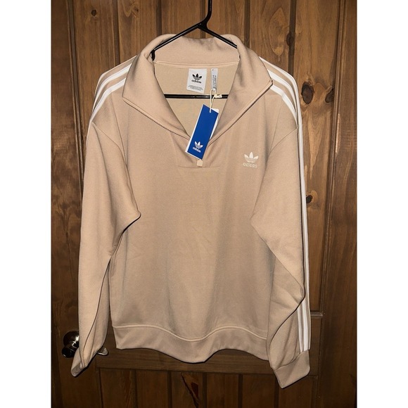 adidas Other - Adidas Men Originals Funnel Neck Track Top Jacket Beige IX5215 Adicolor Size M